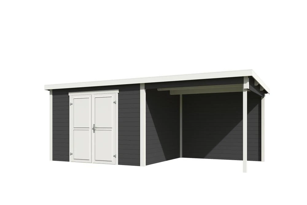 Outdoor Life Blokhut Kjeld met Overkapping Carbon Grey-Wit 550 x 250 cm - Afbeelding 3